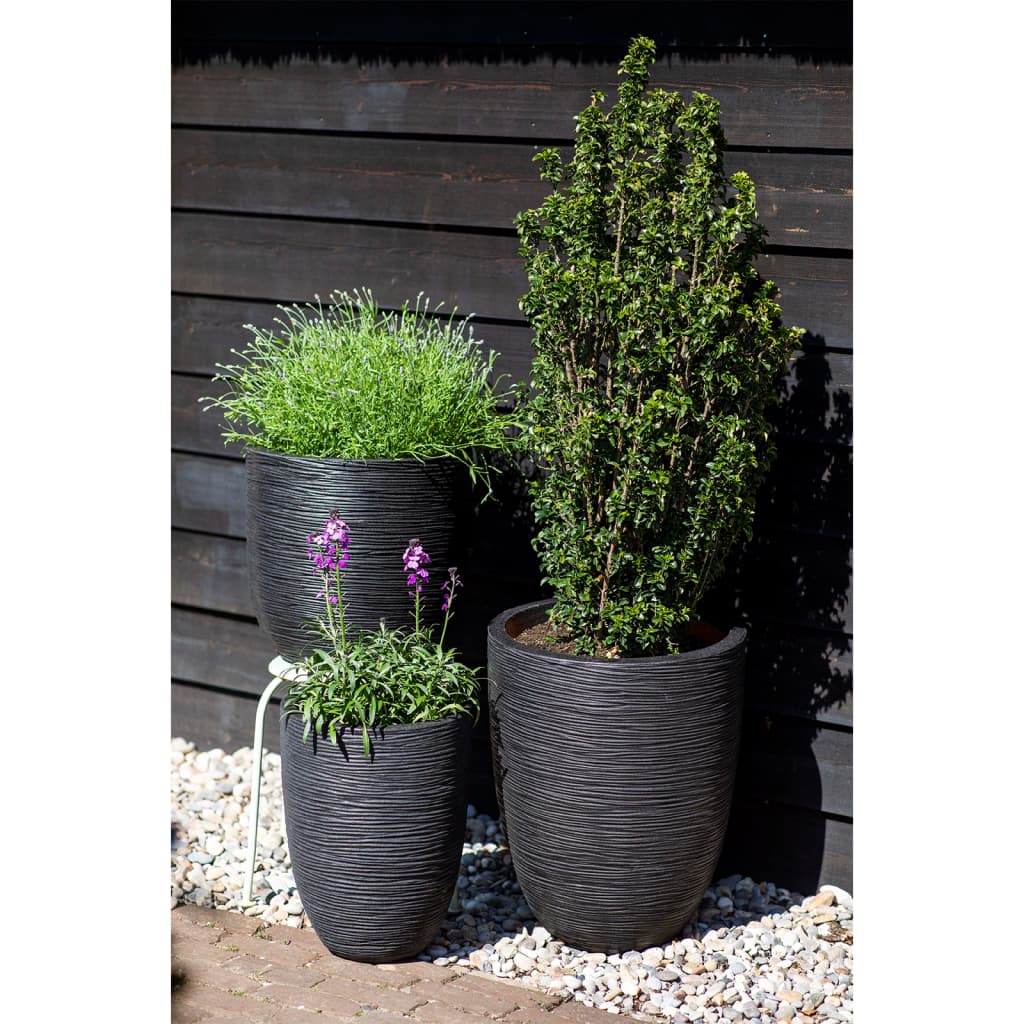 Capi Vas de plante Nature Rib elegant, negru, 46x58 cm, adânc, KBLR783