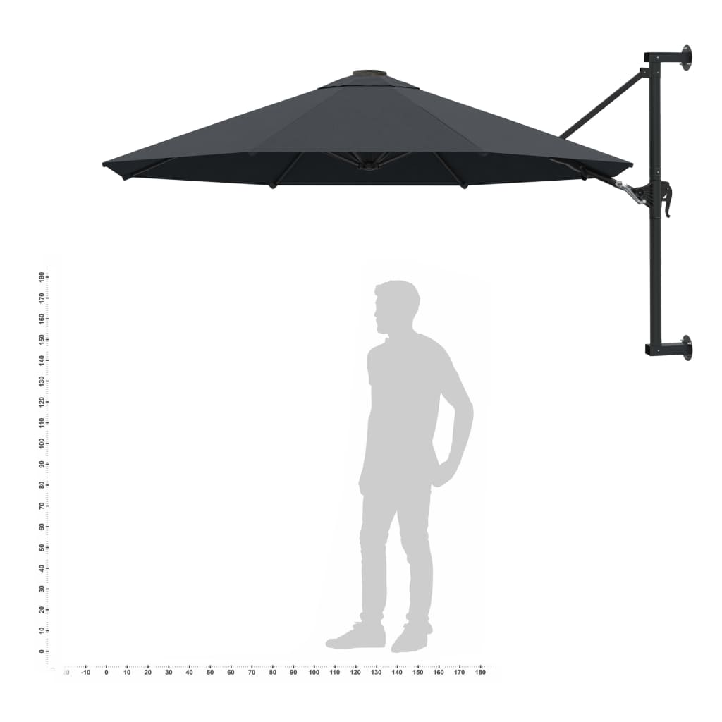 Umbrelă soare, montaj pe perete, stâlp metal, 300 cm, antracit