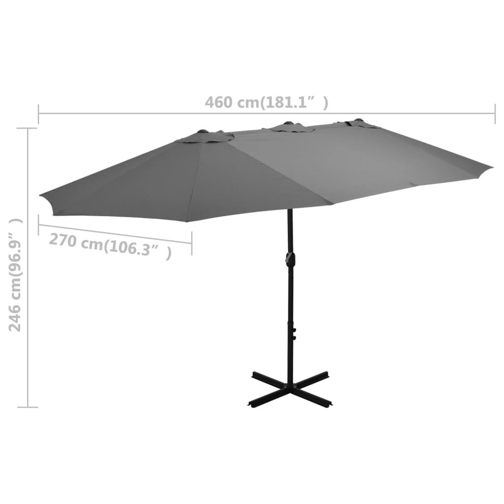 Umbrelă de soare cu stâlp din aluminiu, antracit, 460x270 cm