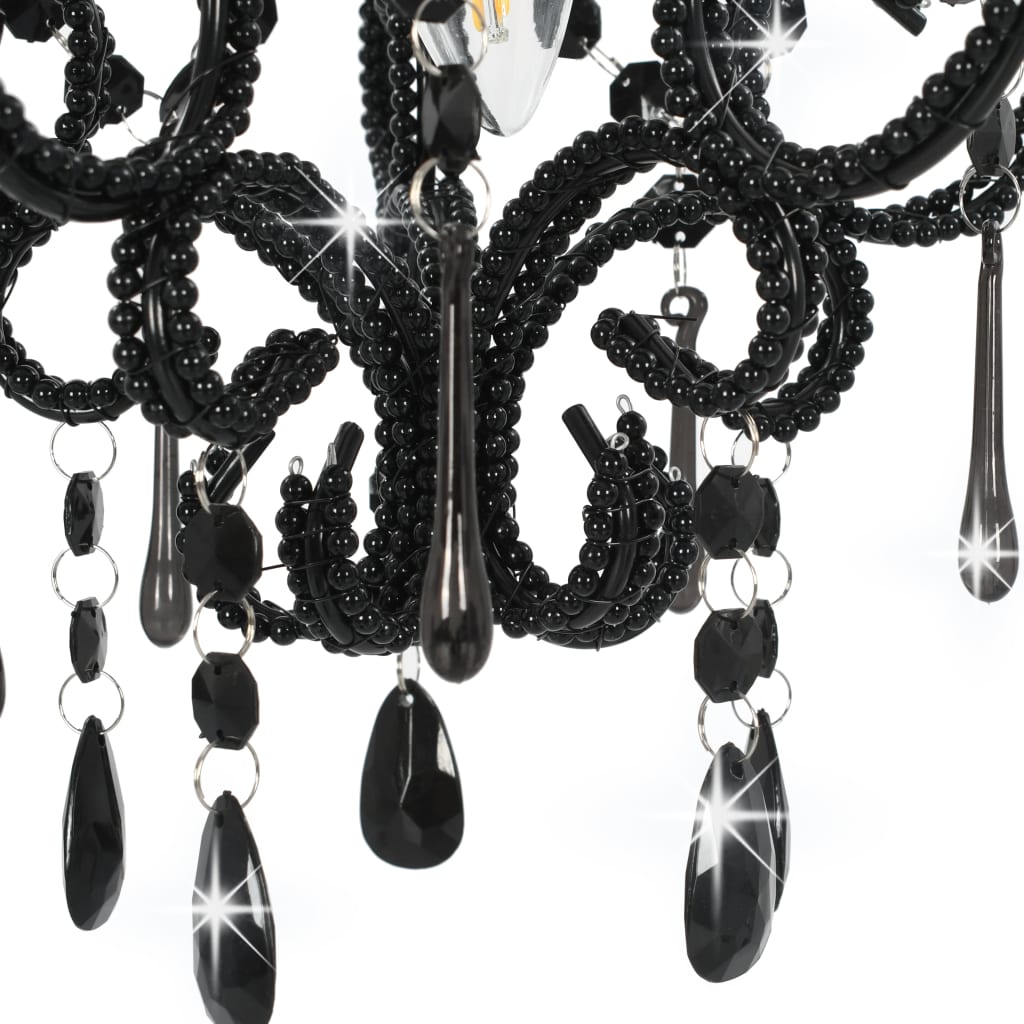 Candelabru cu mărgele, negru, rotund, E14