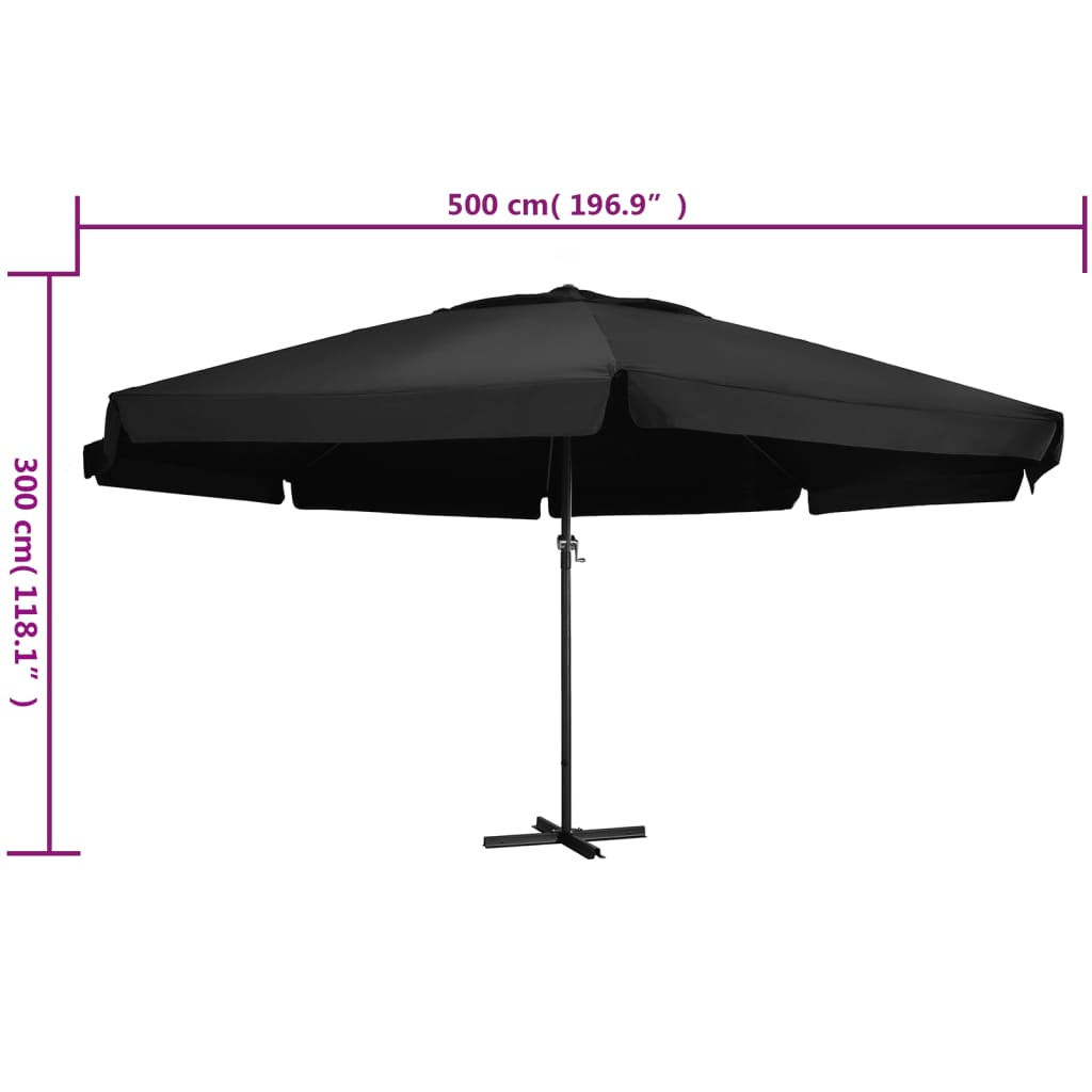 Umbrelă de soare de grădină, stâlp din aluminiu, negru, 500 cm
