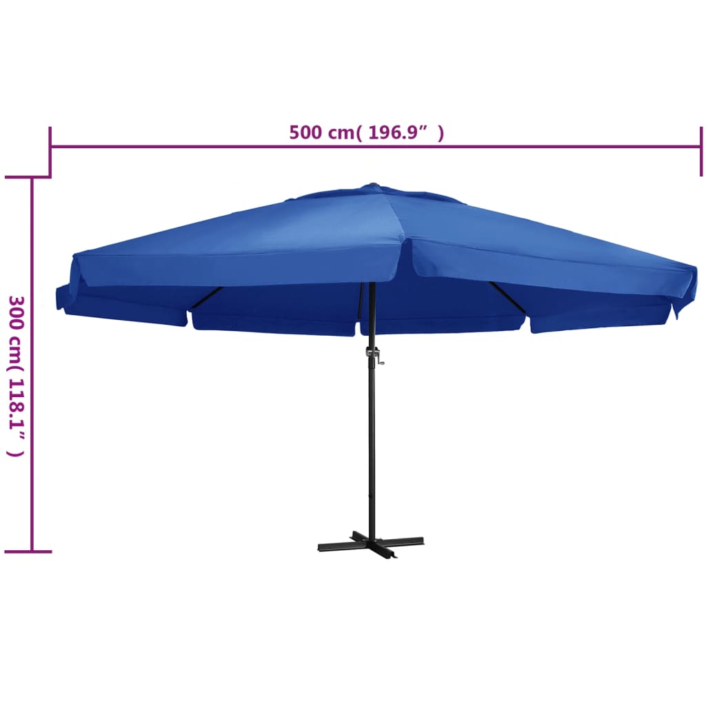 Umbrelă soare de grădină, stâlp aluminiu albastru azur 500 cm