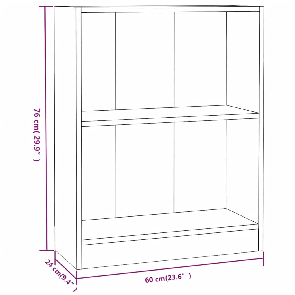 Bibliotecă, gri, 60x24x76 cm, lemn compozit