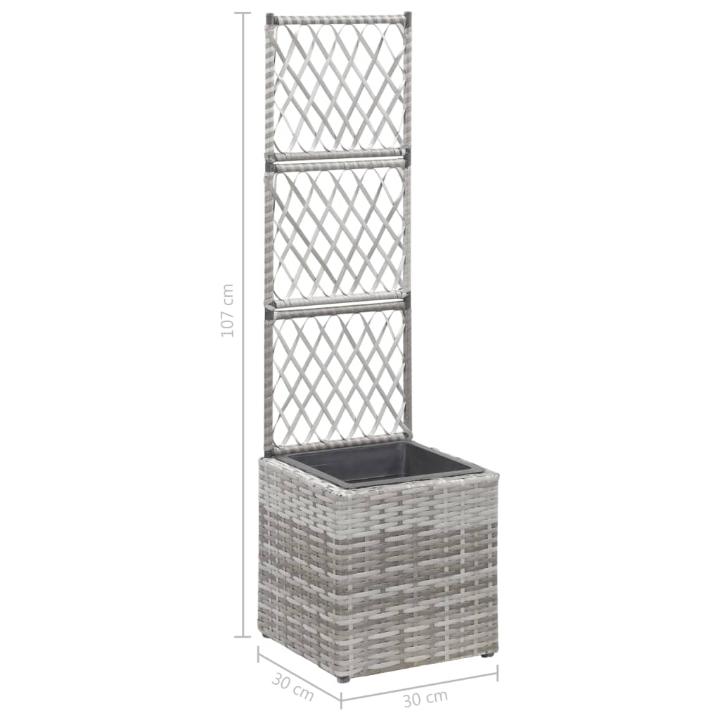 Strat înălțat spalier 1 ghiveci, gri, 30x30x107 cm, poliratan