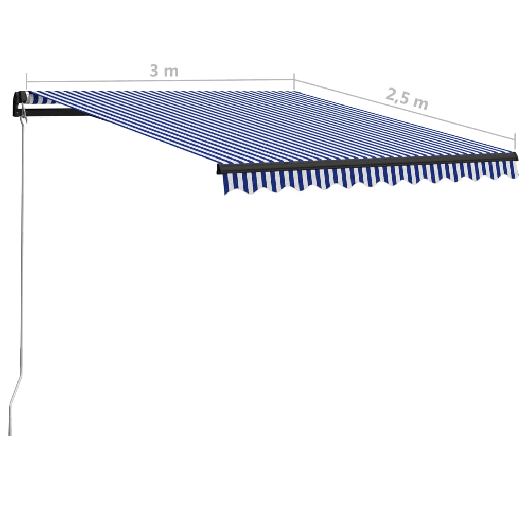 Copertină retractabilă manual cu LED, albastru/alb, 300x250 cm