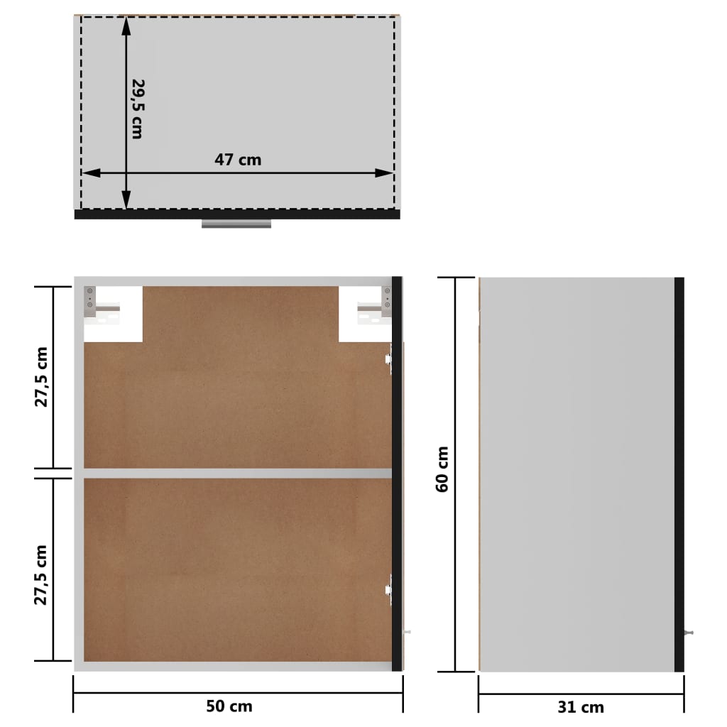 Dulapuri suspendate, 2 buc., negru, 50x31x60 cm, lemn prelucrat