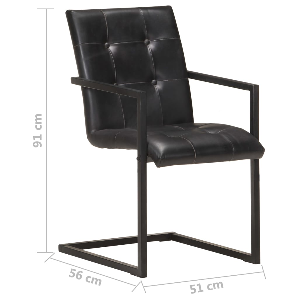 Scaune de bucătărie consolă, 4 buc., negru, piele naturală