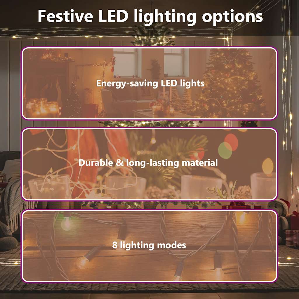 Instalație cu 150 LED-uri, alb cald, 15 m