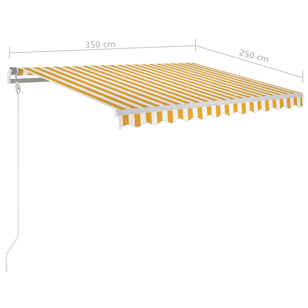 Copertină automată cu senzor vânt & LED, galben/alb, 350x250 cm