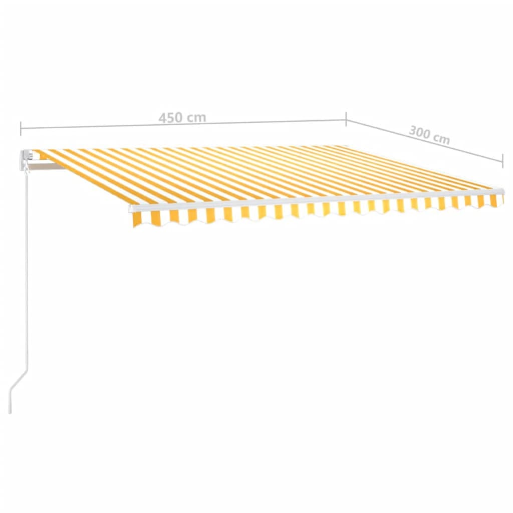 Copertină automată cu senzor vânt&LED, galben/alb, 450x300 cm