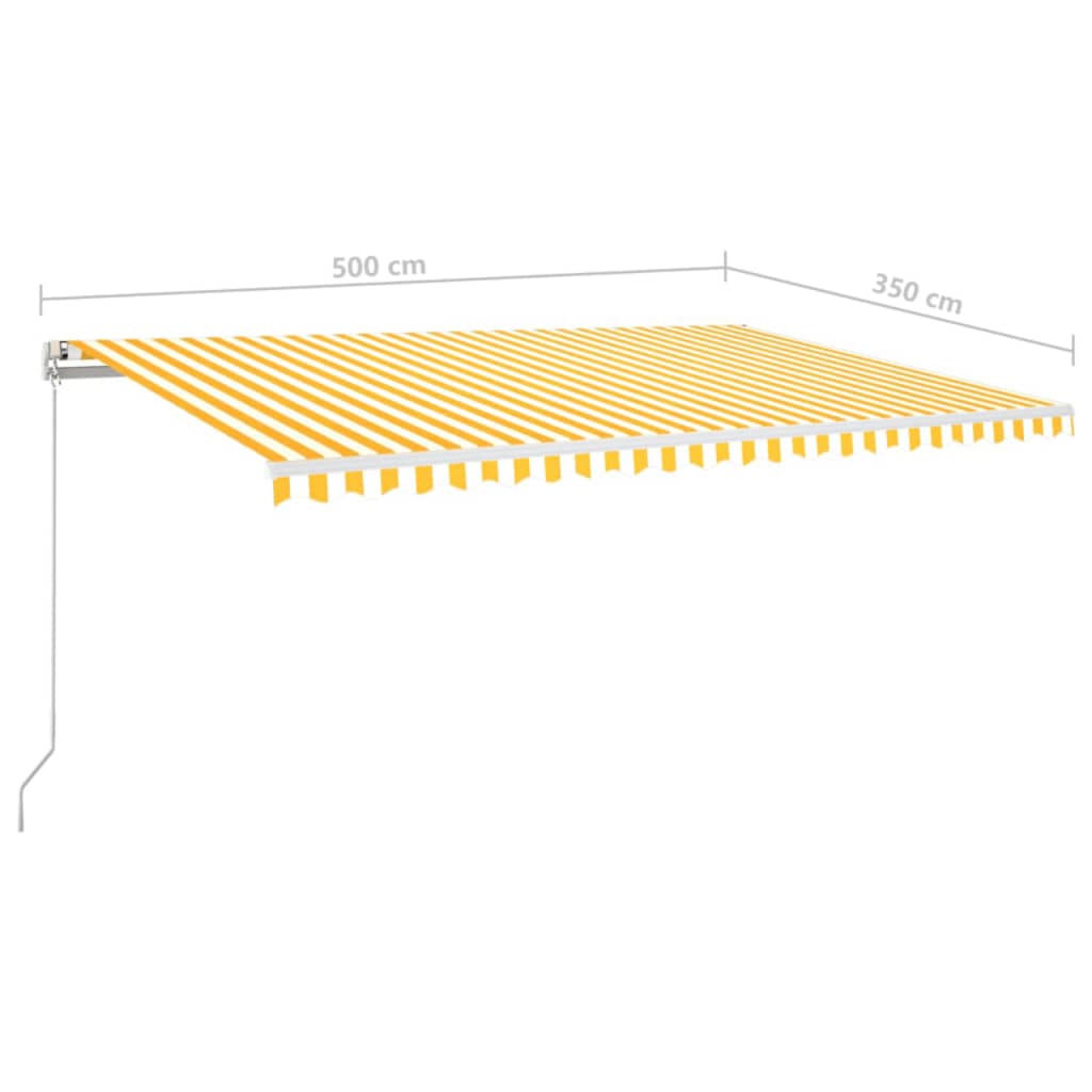 Copertină automată cu LED & senzor vânt, galben&alb, 500x350 cm