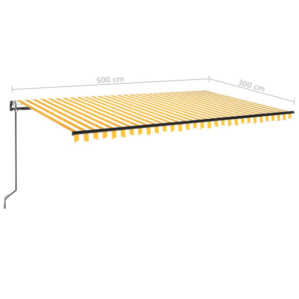 Copertină retractabilă automat, galben și alb, 500x300 cm