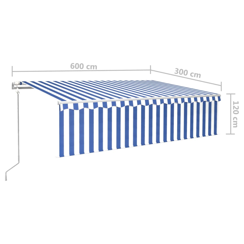 Copertină retractabilă automat cu stor, albastru&alb, 6x3 m
