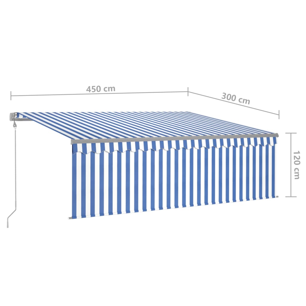 Copertină retractabilă automat cu stor, albastru&alb, 4,5x3 m