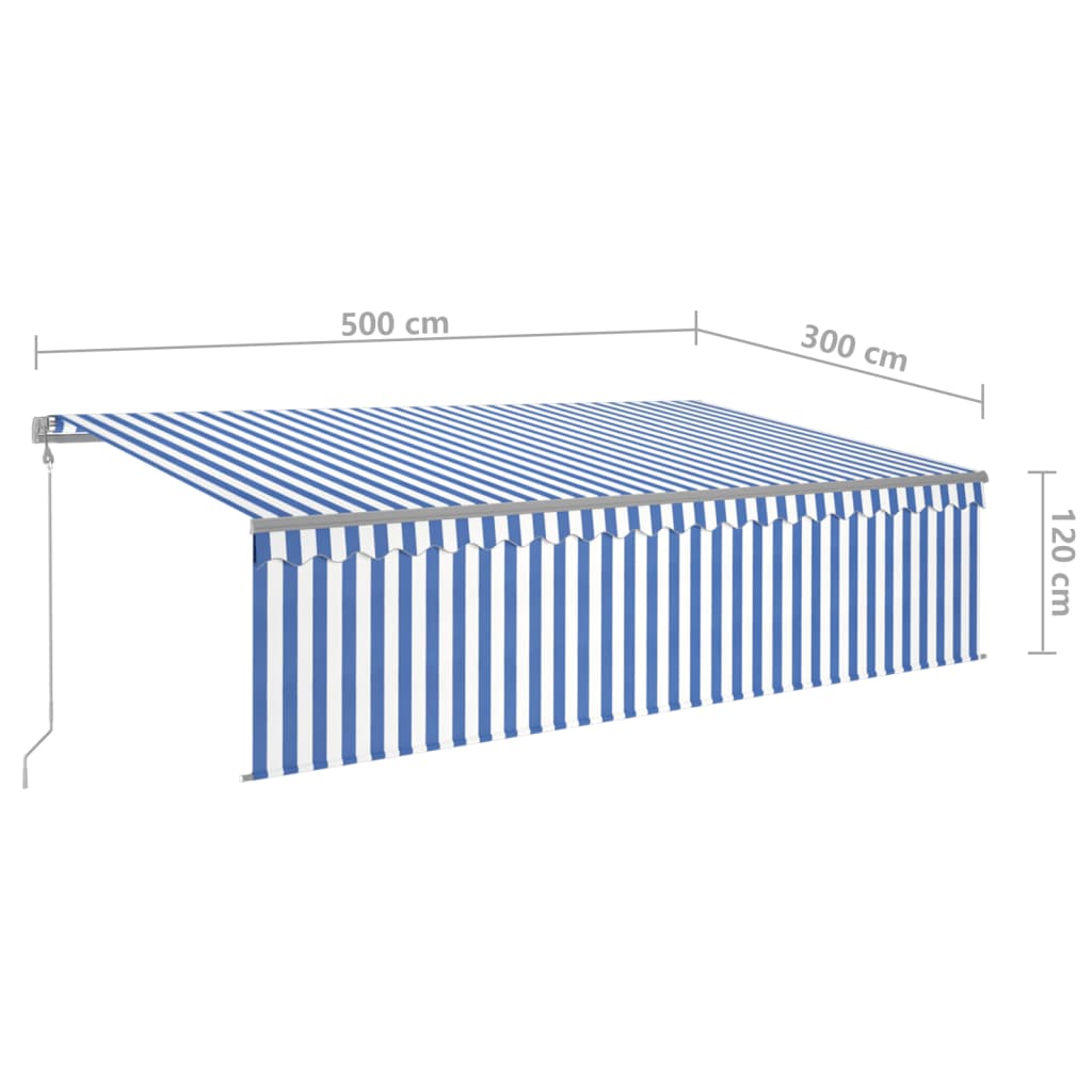 Copertină automată cu stor&LED&senzor de vânt albastru/alb 5x3m