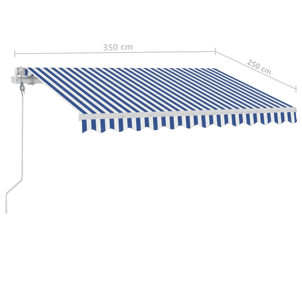 Copertină automată cu senzor vânt&LED, albastru/alb, 350x250 cm