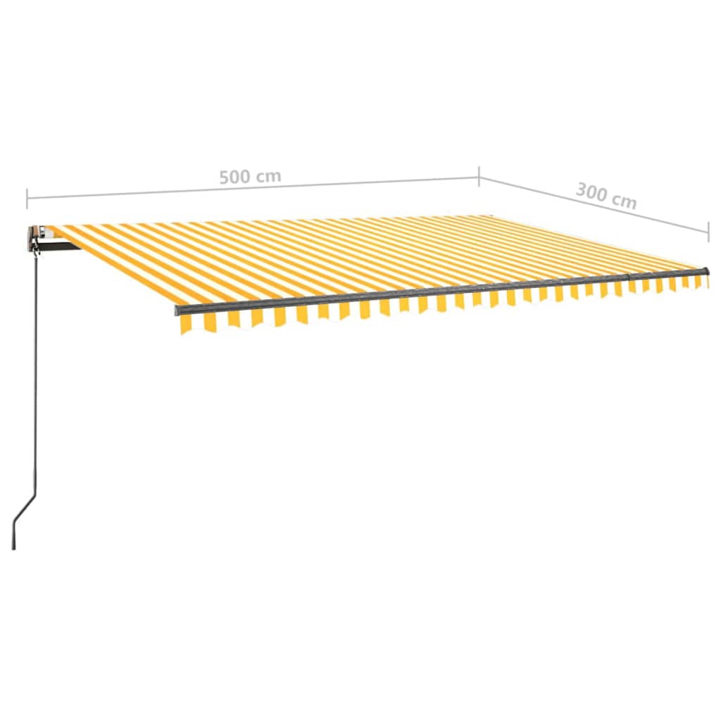 Copertină autonomă retractabilă manual, galben/alb, 500x300 cm