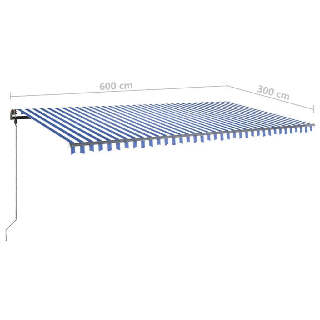 Copertină retractabilă manual cu LED albastru și alb 600x300 cm