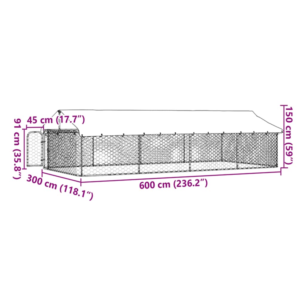 Outdoor dog paddock, with roof, 600x300x150 cm