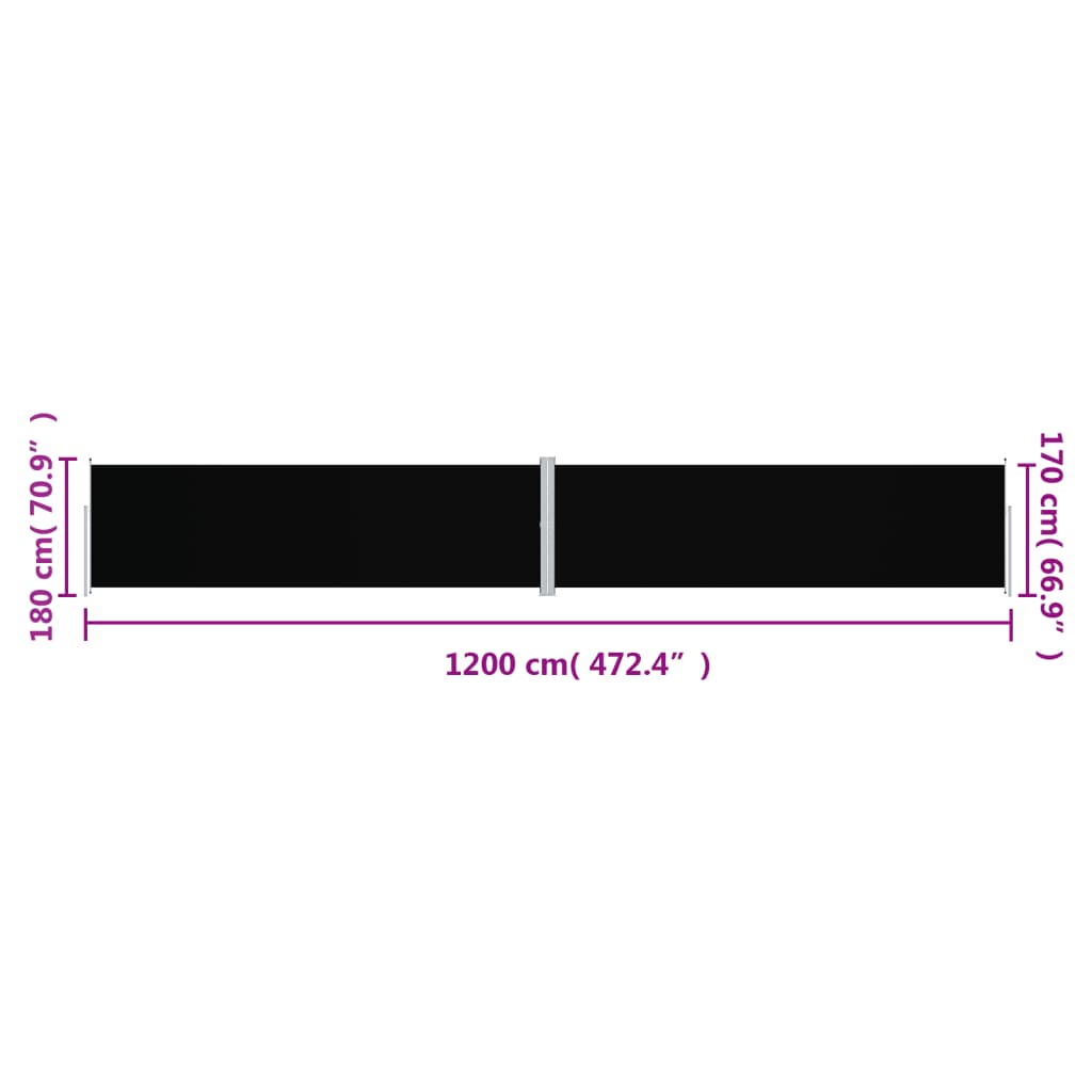 Copertină laterală retractabilă, negru, 180x1200 cm