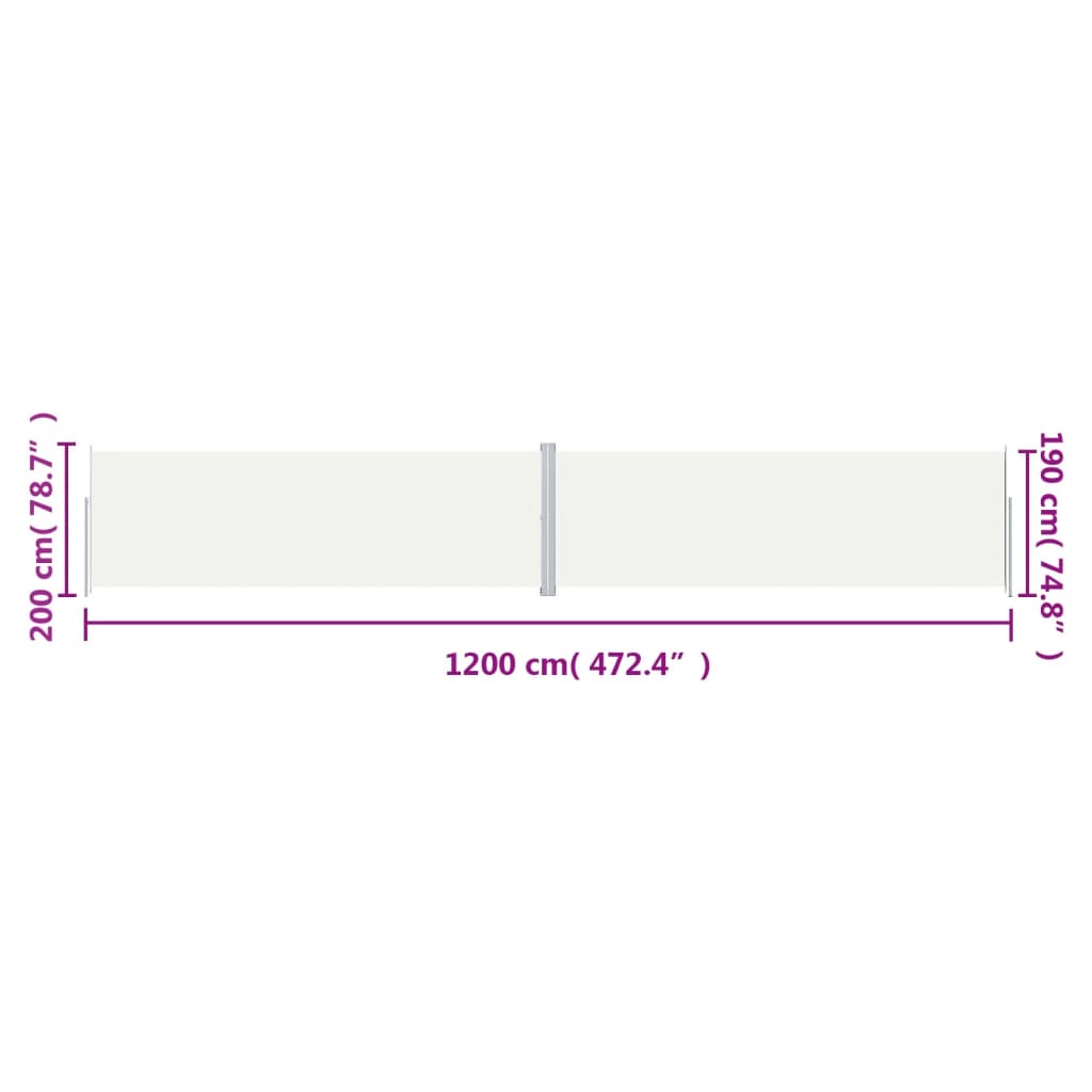 Copertină laterală retractabilă, crem, 200x1200 cm