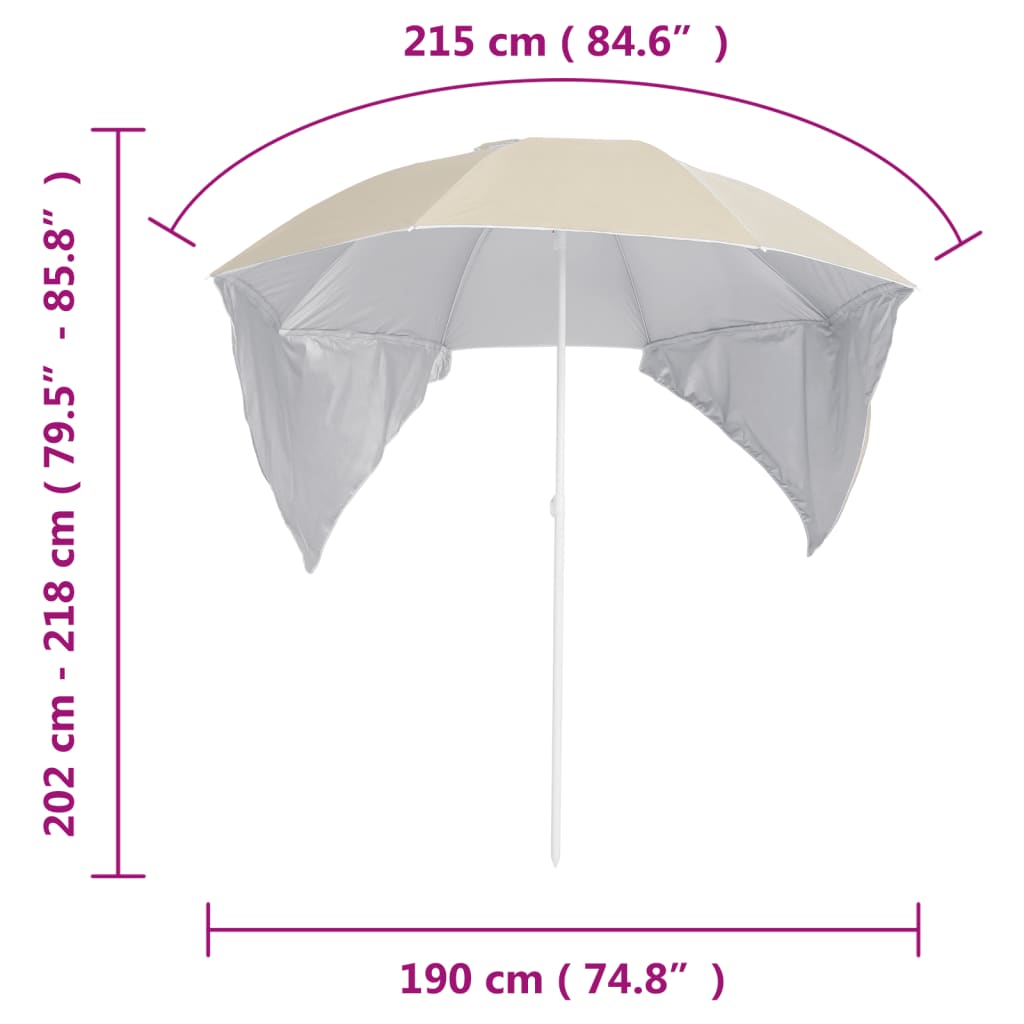 Umbrelă soare de plajă cu pereți laterali, nisipiu, 215 cm