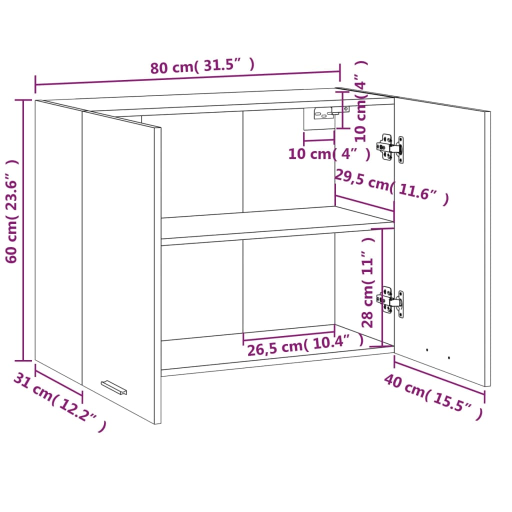 Dulap suspendat, stejar fumuriu, 80x31x60 cm, lemn prelucrat