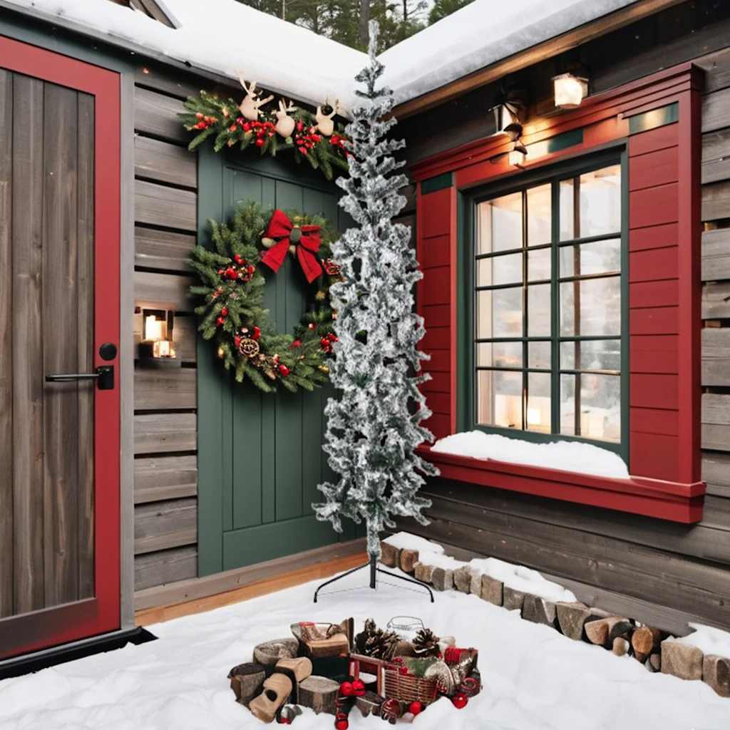 Jumătate brad de Crăciun artificial subțire, cu zăpadă, 240 cm