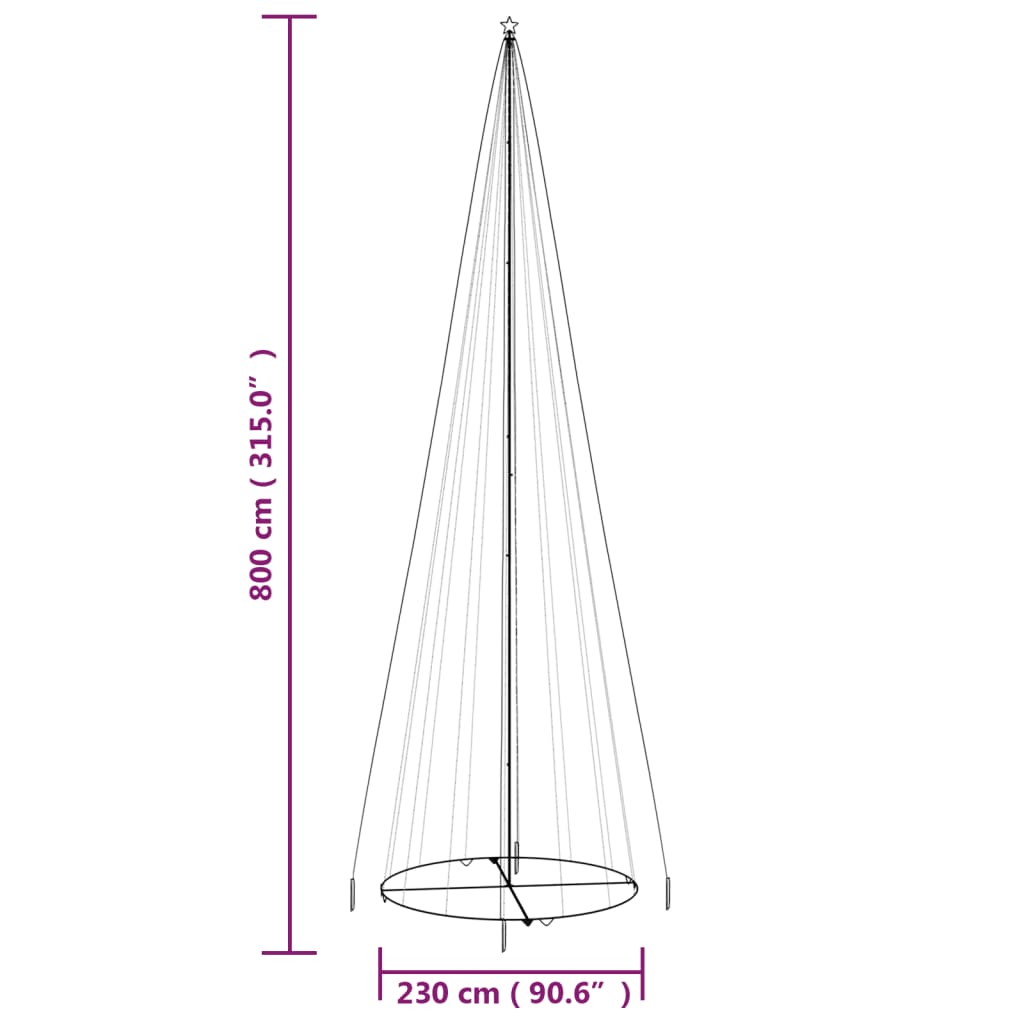 Brad de Crăciun conic, 1134 LED-uri, multicolor, 230x800 cm