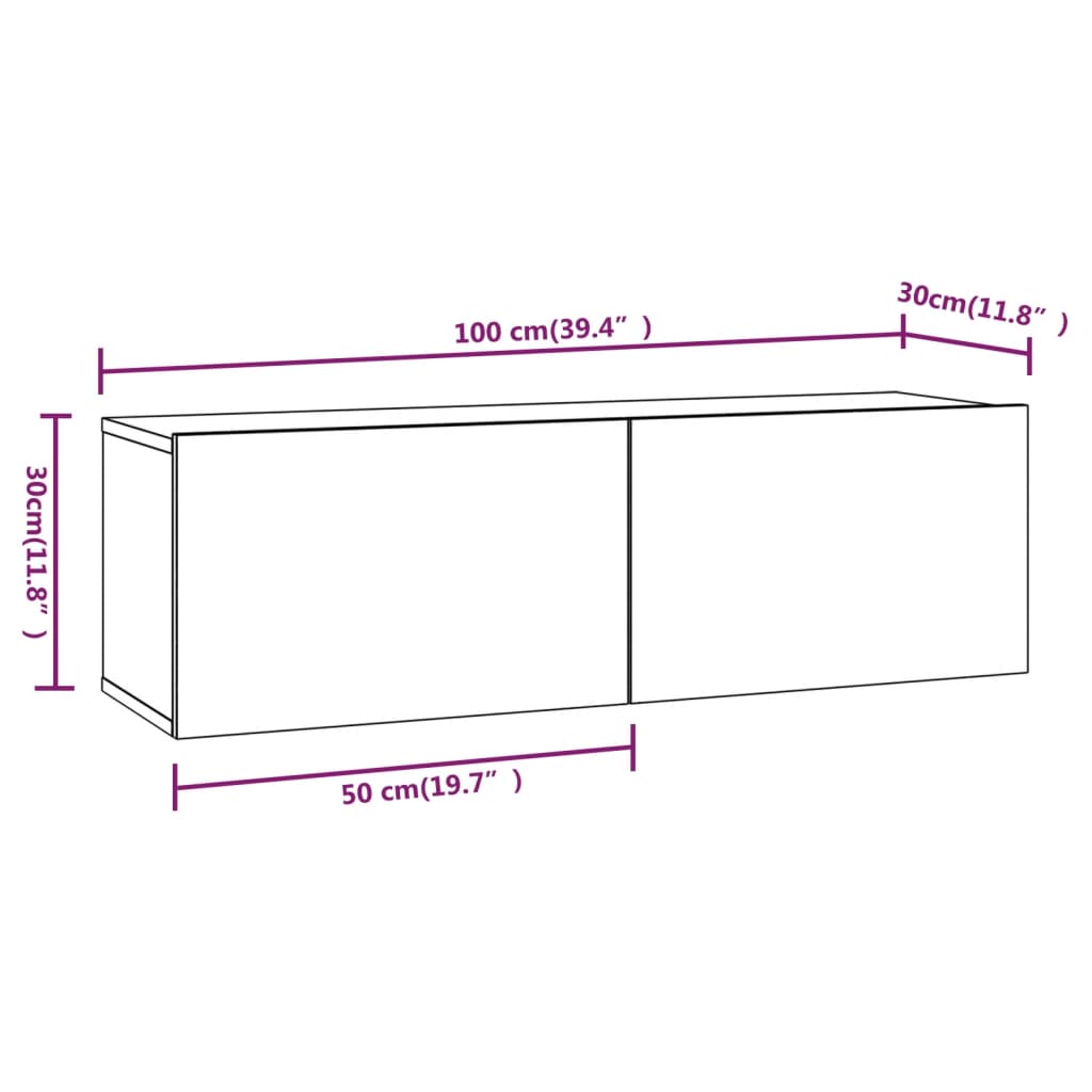 Dulapuri TV de perete 2 buc. stejar 100x30x30 cm lemn compozit