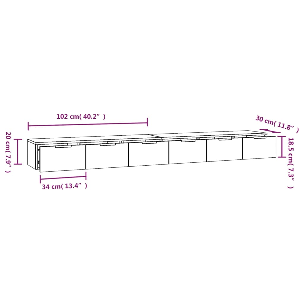 Dulapuri perete, 2 buc., gri beton 102x30x20 cm, lemn prelucrat
