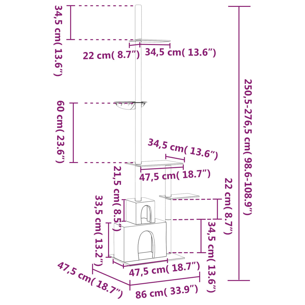 Ansamblu pisici din podea până la tavan, crem, 250,5-276,5 cm