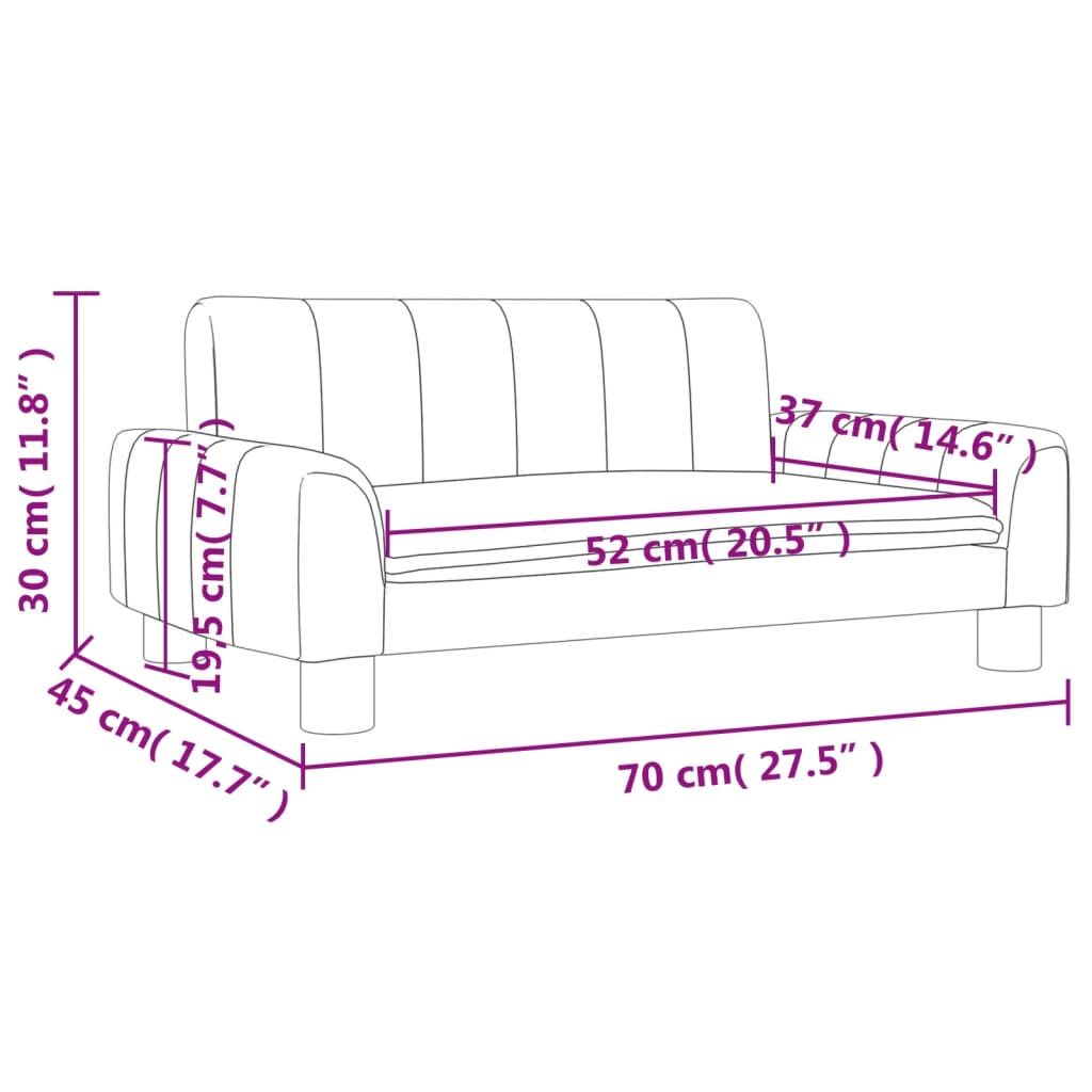 Canapea pentru copii, gri, 70x45x30 cm, piele ecologică