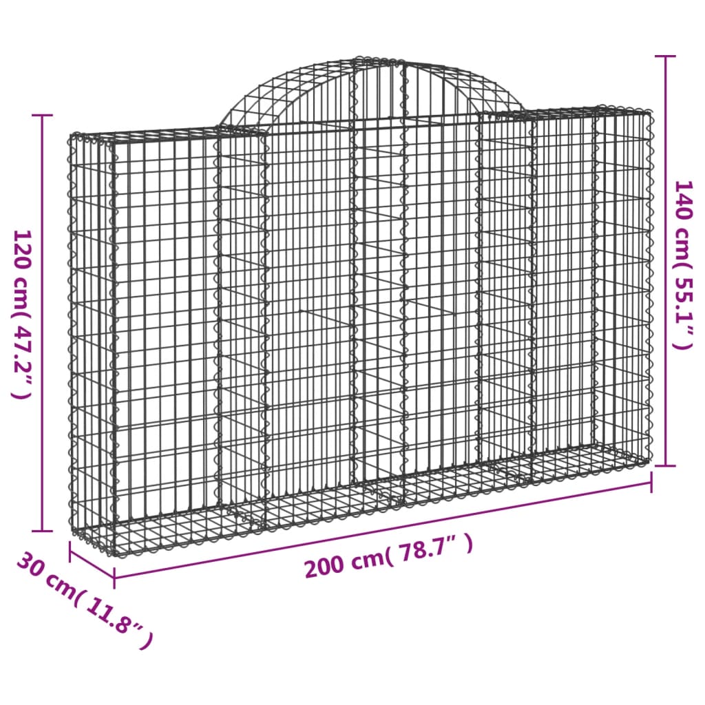 Coșuri gabion arcuite 2 buc, 200x30x120/140 cm, fier galvanizat
