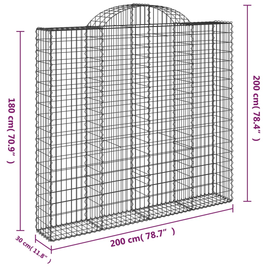 Coșuri gabion arcuite 3 buc, 200x30x180/200cm, fier galvanizat