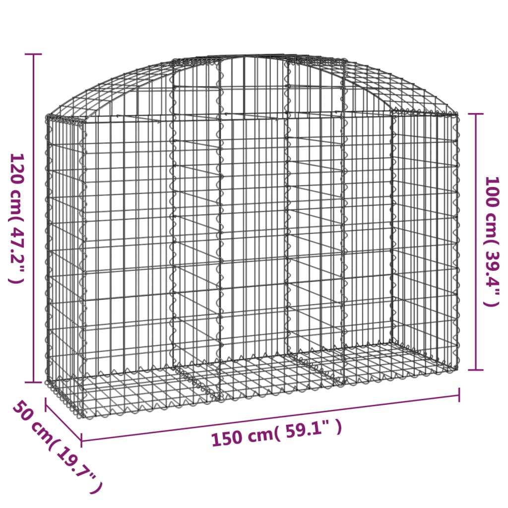 Coș gabion arcuit, 150x50x100/120 cm, fier galvanizat