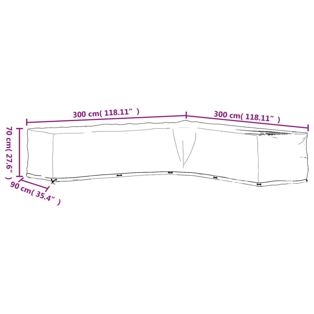 Husă mobilier de grădină formă în L, 20 ocheți, 300x300x70 cm