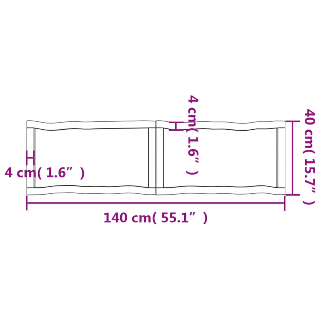Blat masă 140x40x(2-4) cm lemn stejar netratat contur organic