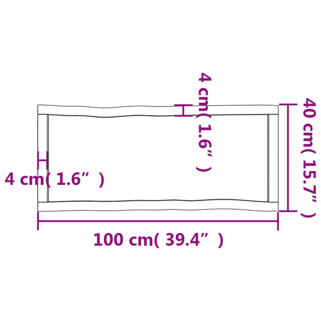 Blat masă, 100x40x(2-6) cm, maro, lemn tratat contur organic