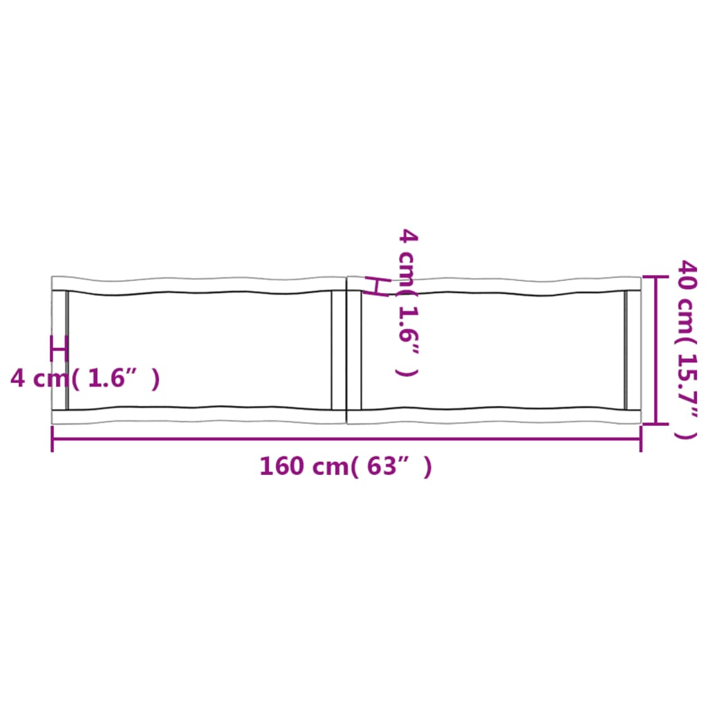 Blat masă, 160x40x(2-6) cm, maro, lemn tratat contur organic