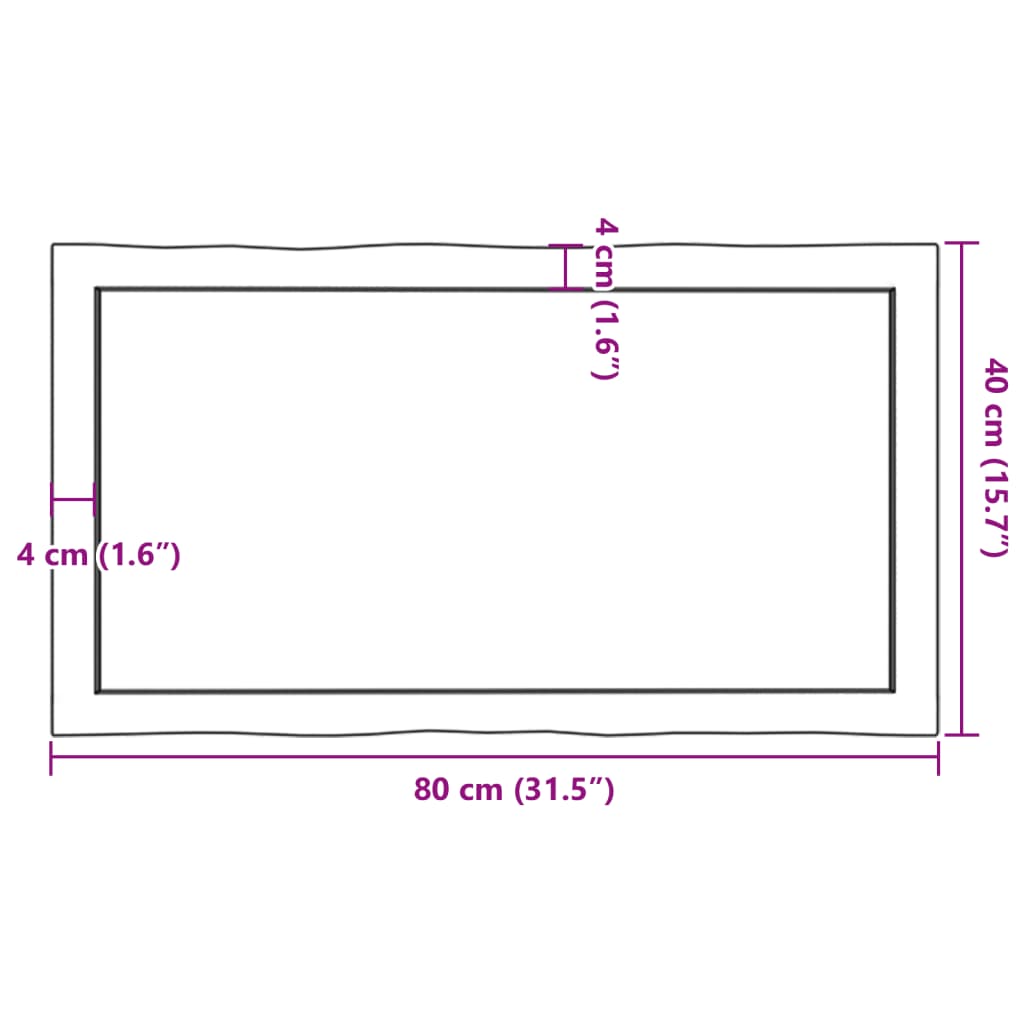 Table top, 80x40x6 cm, gray, organic contour treated oak wood
