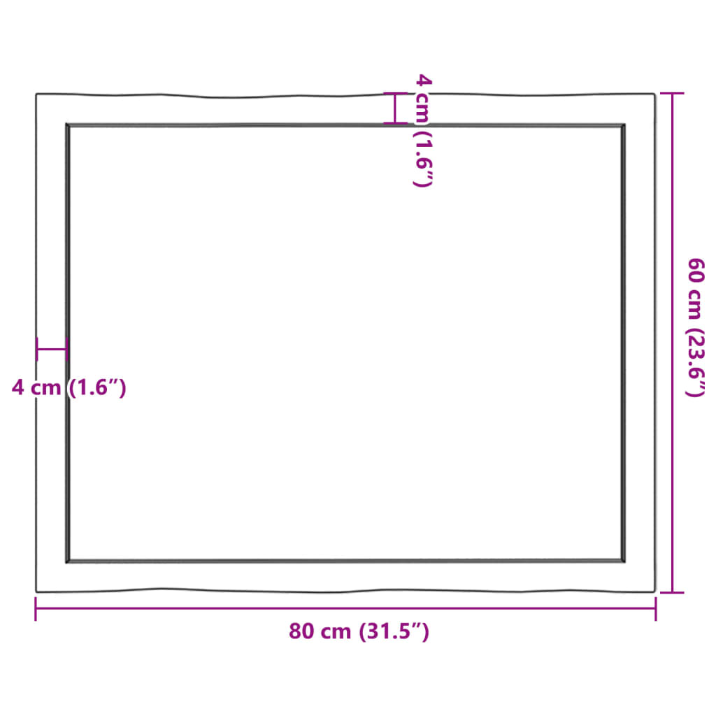 Table top, 80x60x6 cm, gray, organic contour treated oak wood