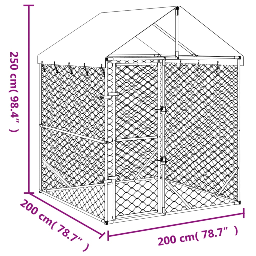 Padoc de exterior cu acoperiș argintiu 2x2x2,5m oțel galvanizat