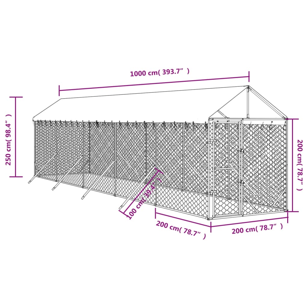 Padoc exterior cu acoperiș argintiu 2x10x2,5 m oțel galvanizat