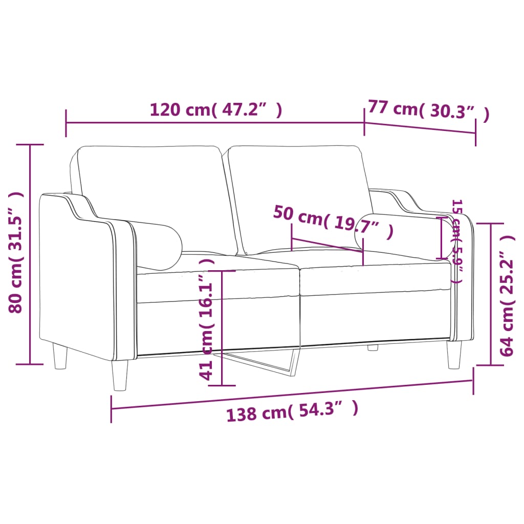Canapea cu 2 locuri cu pernuțe, maro, 120 cm, textil