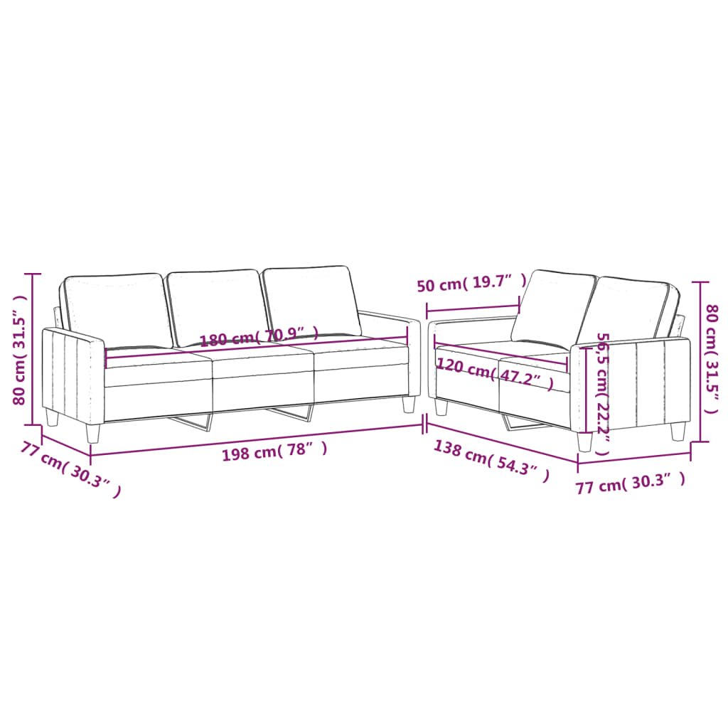 Set de canapele cu perne, 2 piese, crem, catifea