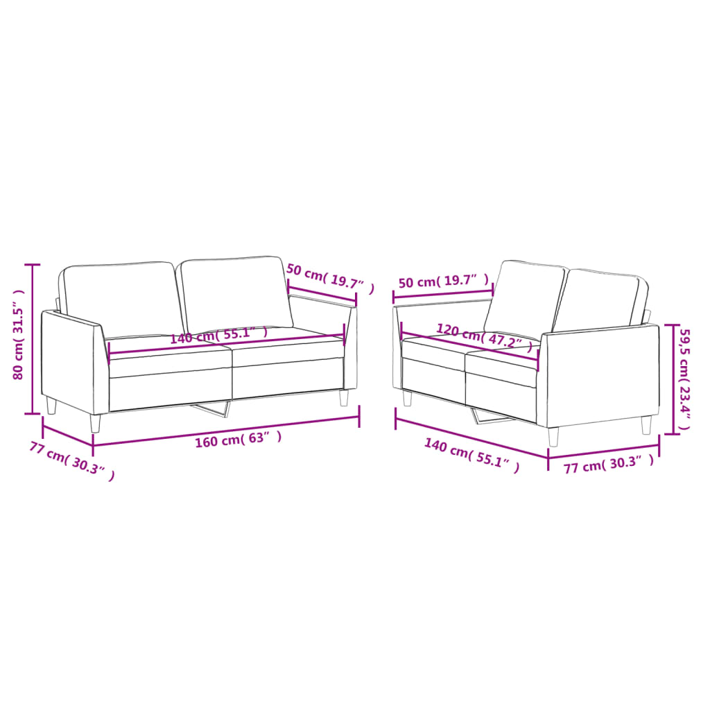 Set de canapele cu perne, 2 piese, gri, piele ecologică