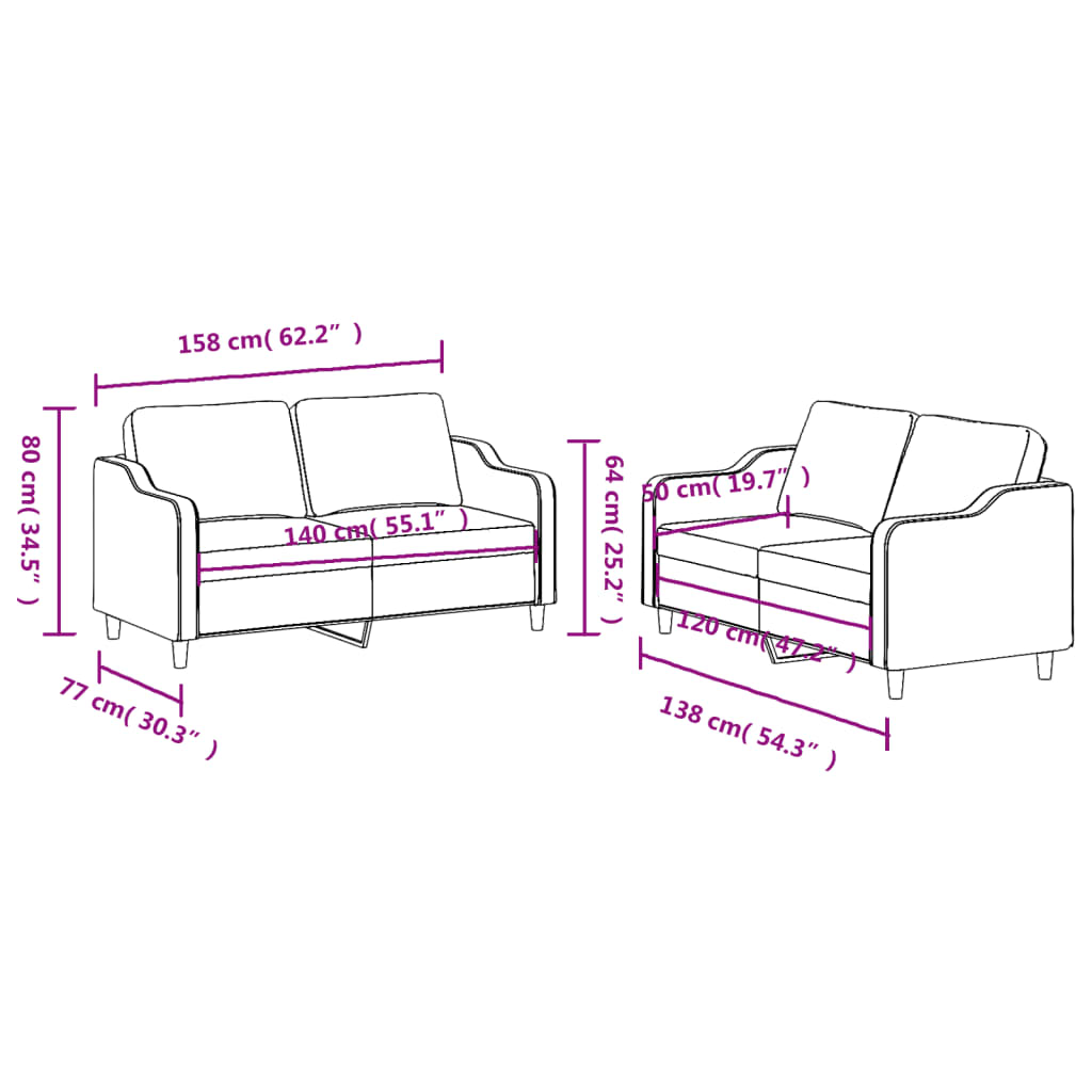 Set de canapele cu perne, 2 piese, maro, textil