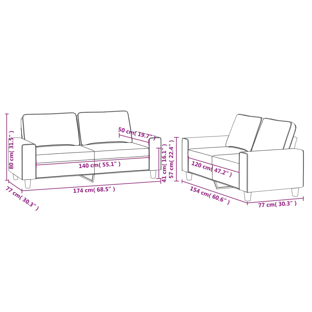 Set de canapele, 2 piese, maro, textil