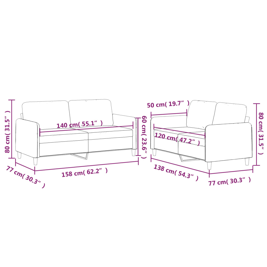 Set de canapele cu perne, 2 piese, negru, textil